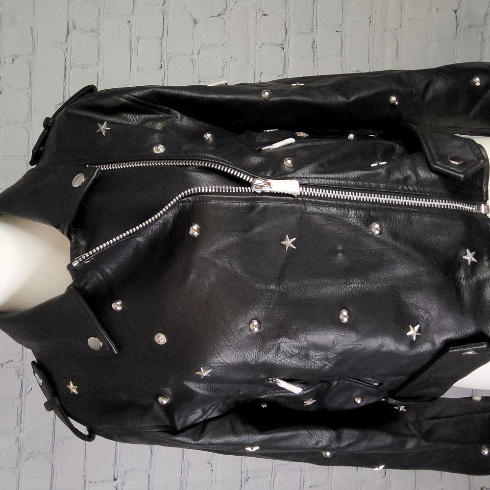 Nwt discontinued forever21 moto vegan motorcycle faux leather Biker jacket L - Picture 2 of 6